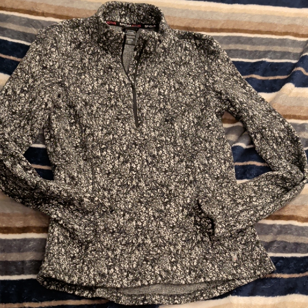 Spyder Women’s Printed Half Zip Fleece Black White Jacquard Sz S